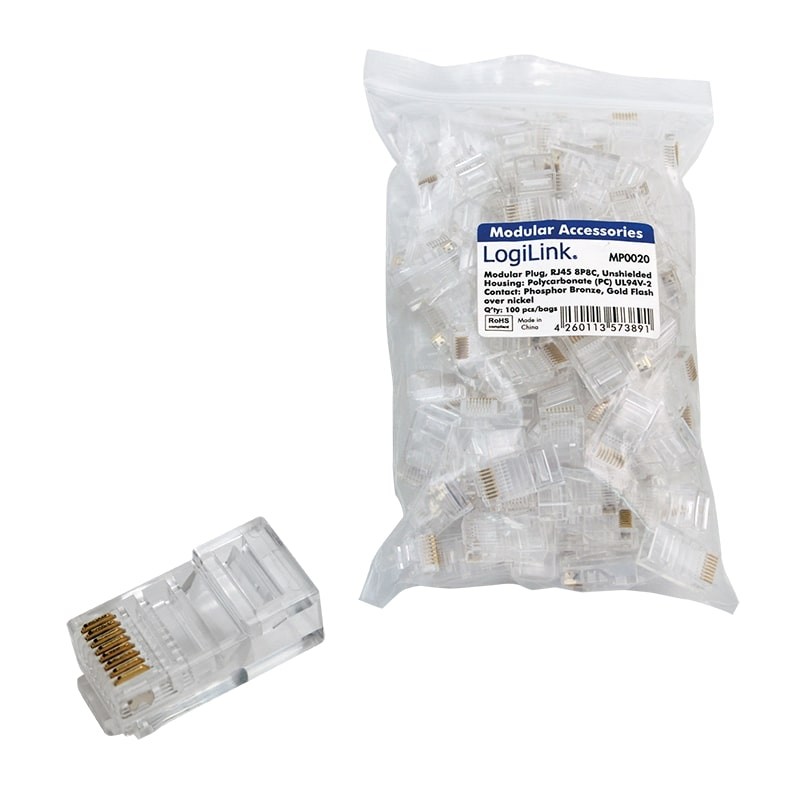 MP0020 UNSHIELDED MODULAR PLUG CAT6 RJ45 8P8C 100pcs LOGILINK — Buy in Cyprus with Fast Delivery