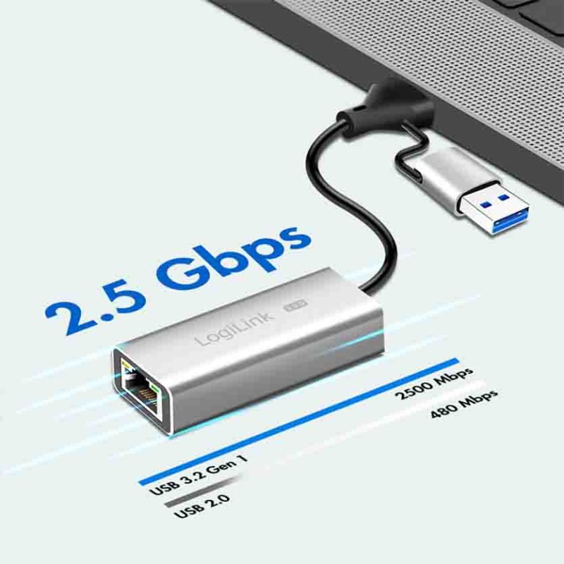 UA0422 USB-A -C TO 2.5G ETHERNET ADAPTER, GREY, LOGILINK — Buy in Cyprus with Fast Delivery