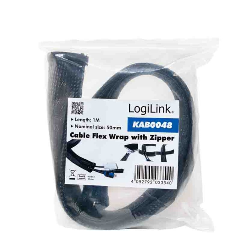Buy KAB0049 2m CABLE SLEEVE (ZIPPER), POLYESTER, OD:50mm, BLACK, LOGILINK in Cyprus, Nicosia, Limassol, Larnaka, Pafos