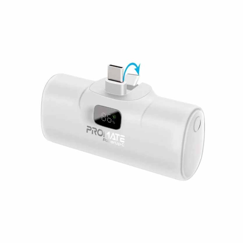 POWERUP-C.WHITE 5000mAh COMPACT POWERBANK 20W W BUILT-IN USB-C CONNECTOR PROMATE — Buy in Cyprus with Fast Delivery
