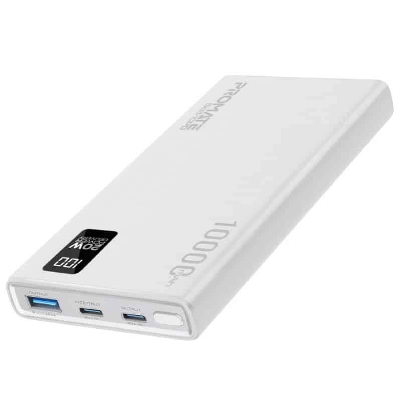 Buy BOLT-10PD.WHITE COMPACT SMART POWER BANK WITH 20W PD DUAL USB-C AND 22.5W USB-A PORTS PROMATE in Cyprus, Nicosia, Limassol,