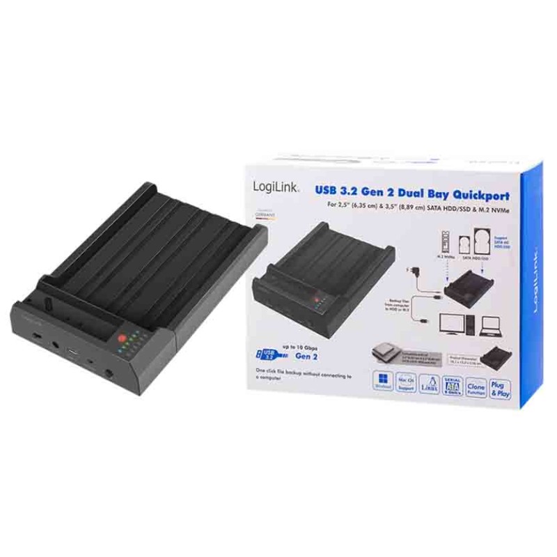 Buy QP0031 QUICKPORT USB3.2 2-BAY 2.5&3.5 SATA HDD SSD AND M.2 NVME LOGILINK in Cyprus, Nicosia, Limassol, Larnaka, Pafos