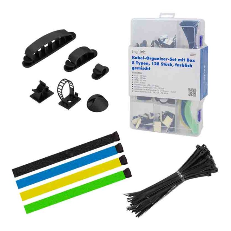 Buy KAB0084 CABLE ORGANIZER SET IN A BOX, 8 ITEMS, 128pcs. MIXED COLOR, LOGILINK in Cyprus, Nicosia, Limassol, Larnaka, Pafos