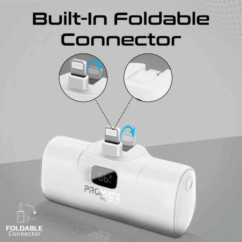 POWERUP-I.WHITE 5000mAh COMPACT FAST POWERBANK W BUILT-IN LIGHTNING CONNECTOR PROMATE — Buy in Cyprus with Fast Delivery