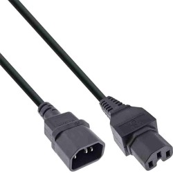 16811 2m POWER CABLE EXT., HOT CONDITION CONN. IEC-C15 IEC TO C14 BLACK, INLINE — Buy in Cyprus with Fast Delivery