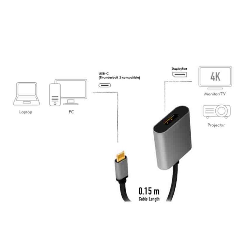 Buy CUA0102 USB TYPE-C ADAPTER, C M TO DP F, 4K, ALU,BLACK GREY, 0.15M LOGILINK in Cyprus, Nicosia, Limassol, Larnaka, Pafos
