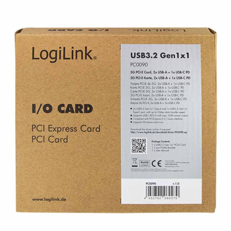 PC0090 PCI EXPRESS CARD USB3.2 GEN1x1 USB-C LOGILINK — Buy in Cyprus with Fast Delivery