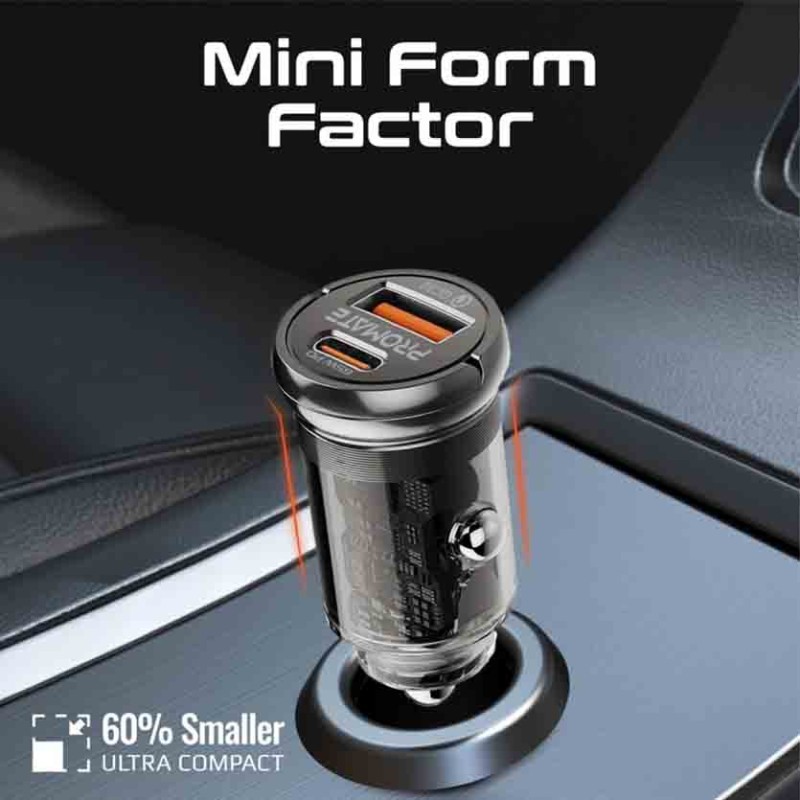 Buy TRANSDRIVE-65W RAPID CAR MINI CHARGER TRANSPARENT, QUICK CHARGE PORTS PROMATE in Cyprus, Nicosia, Limassol, Larnaka, Pafos
