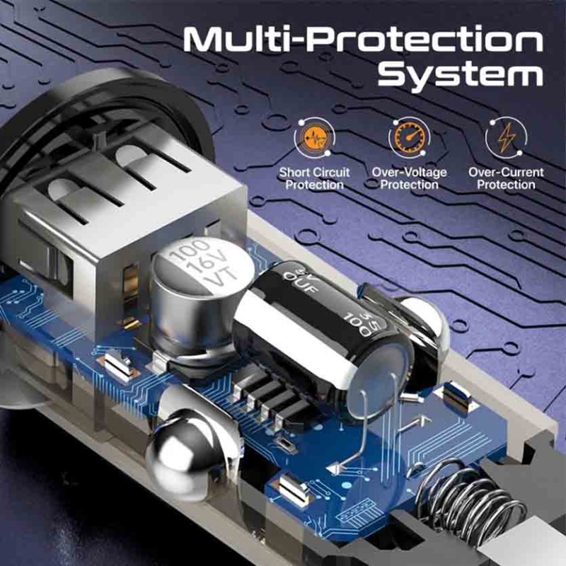 Buy TRANSDRIVE-65W RAPID CAR MINI CHARGER TRANSPARENT, QUICK CHARGE PORTS PROMATE in Cyprus, Nicosia, Limassol, Larnaka, Pafos