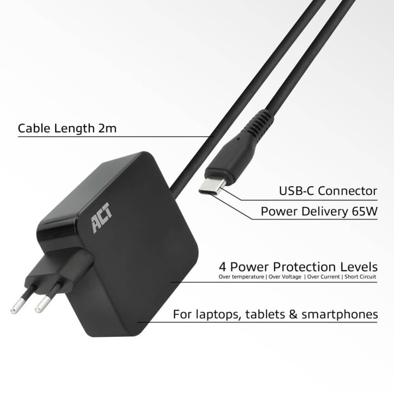 Buy AC2010 USB-C LAPTOP WALL CHARGER 65W W POWER DELIVERY PROFILES ACT in Cyprus, Nicosia, Limassol, Larnaka, Pafos
