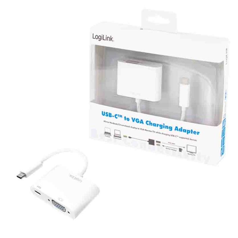 UA0259 USB3.2 GEN1 TYPE-C TO VGA ADAPTER (F) 1080p PD WHITE, LOGILINK — Buy in Cyprus with Fast Delivery