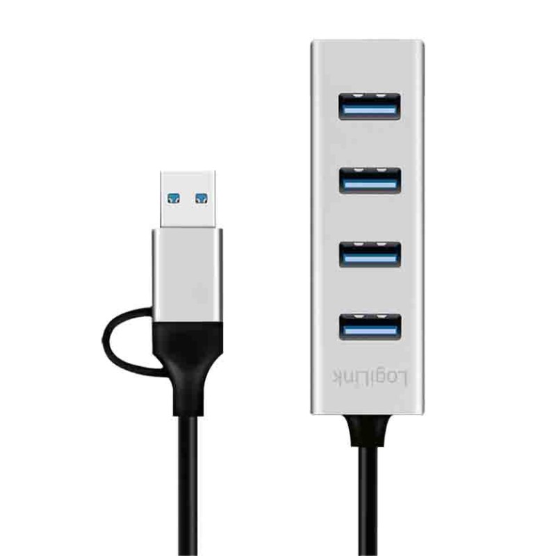 UA0455 HUB 3.0 4xUSB-A, 5 GBITS 2-in-1 CONNECTION CABLE SILVER, LOGILINK — Buy in Cyprus with Fast Delivery