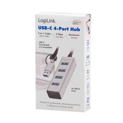 UA0455 HUB 3.0 4xUSB-A, 5 GBITS 2-in-1 CONNECTION CABLE SILVER, LOGILINK — Buy in Cyprus with Fast Delivery