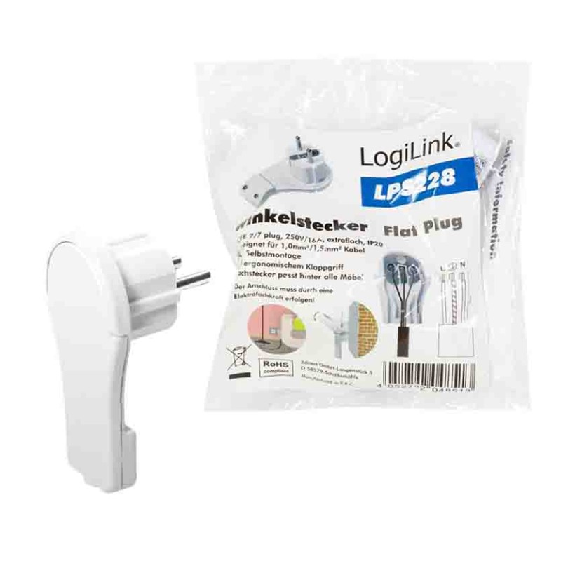 Buy LPS228 POWER PLUG FOR SELF ASSEMBLING, CEE 7 7, FLAT WHITE, LOGILINK in Cyprus, Nicosia, Limassol, Larnaka, Pafos