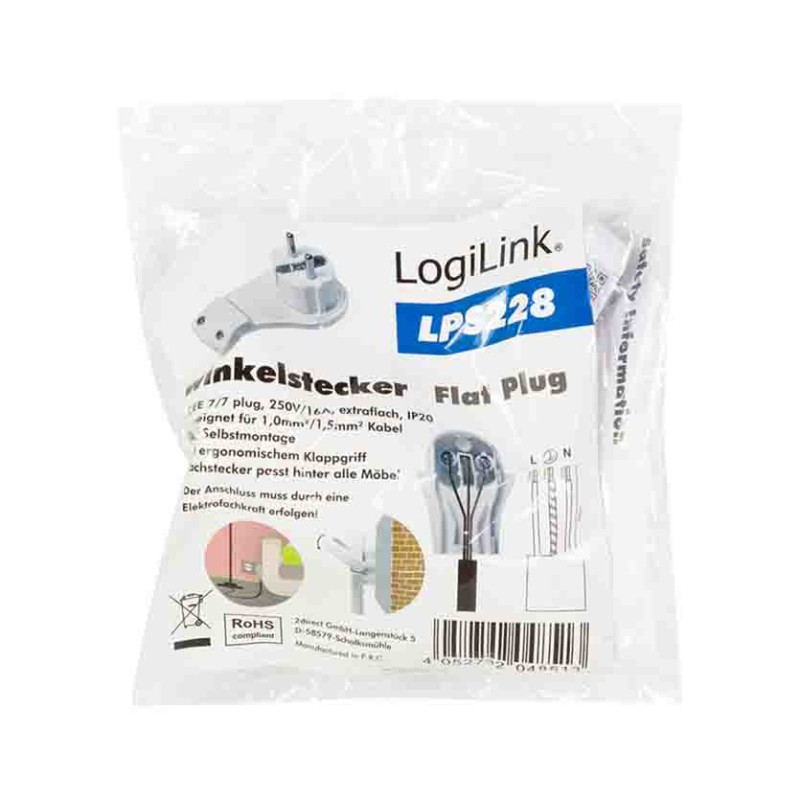 Buy LPS228 POWER PLUG FOR SELF ASSEMBLING, CEE 7 7, FLAT WHITE, LOGILINK in Cyprus, Nicosia, Limassol, Larnaka, Pafos