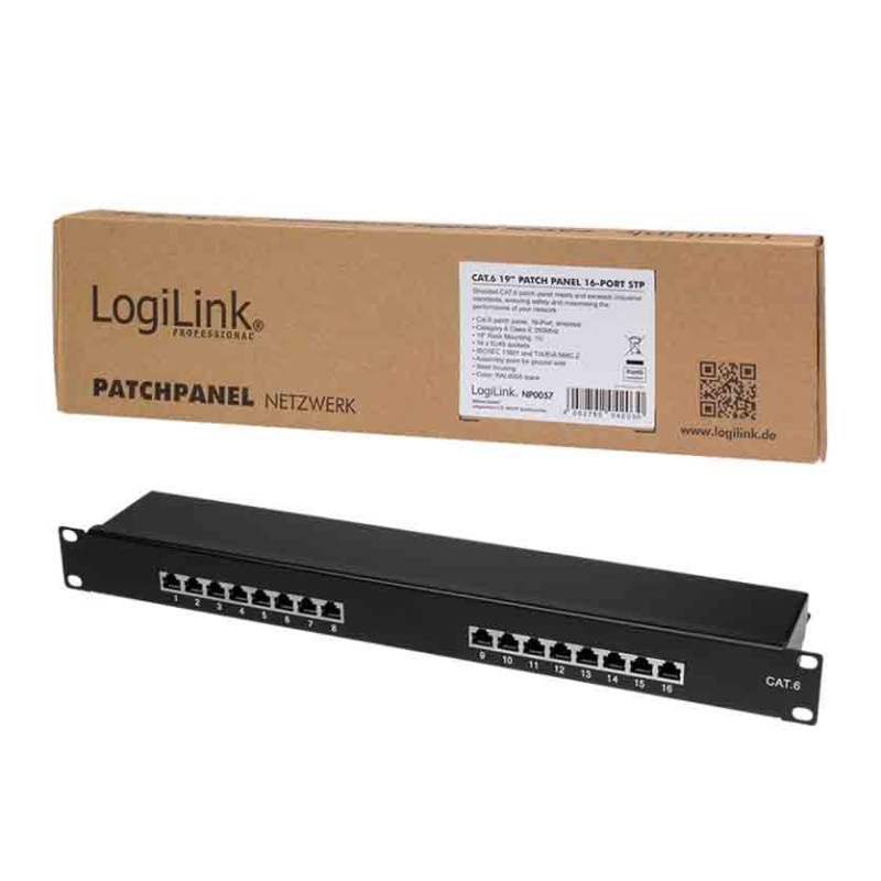 Buy NP0057 CAT.6 PATCH PANEL 16 PORTS SHIELDED, 19 INCH RACK MOUNT, BLACK, LOGILINK in Cyprus, Nicosia, Limassol, Larnaka, Pafos
