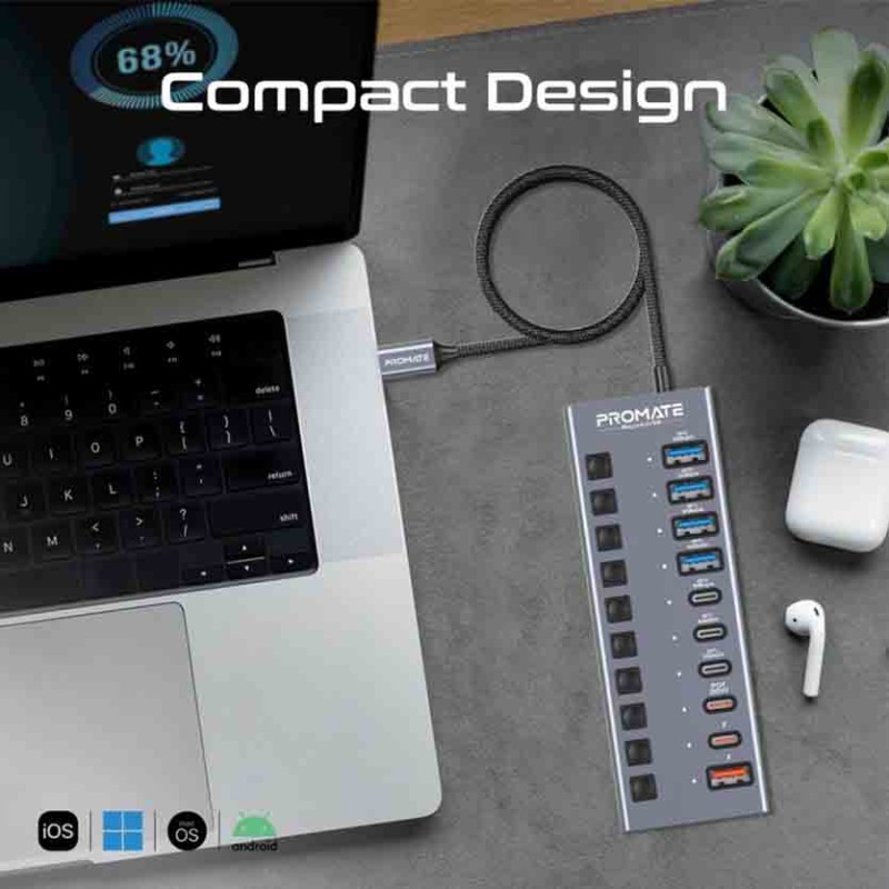 Buy GEGAHUB-5.UK USB 10-IN-1 HUB DATA & CHARGE, 5GBPS HIGH SPEED PROMATE in Cyprus, Nicosia, Limassol, Larnaka, Pafos