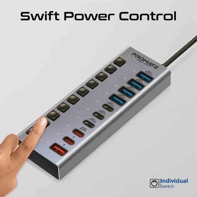 Buy GEGAHUB-5.UK USB 10-IN-1 HUB DATA & CHARGE, 5GBPS HIGH SPEED PROMATE in Cyprus, Nicosia, Limassol, Larnaka, Pafos