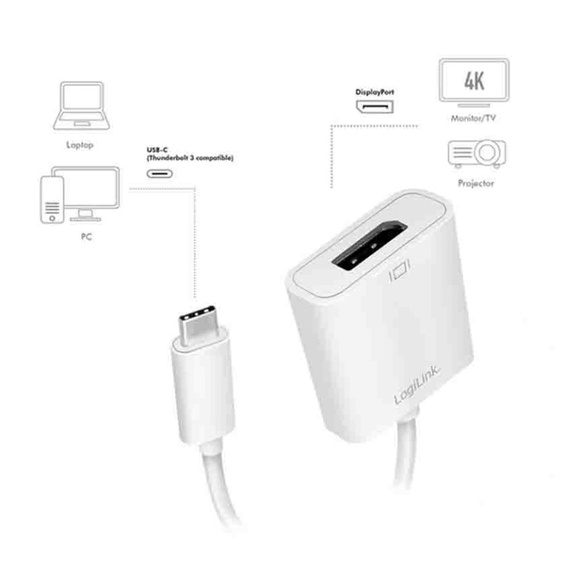 UA0246A - USB TYPE-C ADAPTER, C M TO DP F, 4K 60 HZ, WHITE, 0.15 M LOGILINK — Buy in Cyprus with Fast Delivery