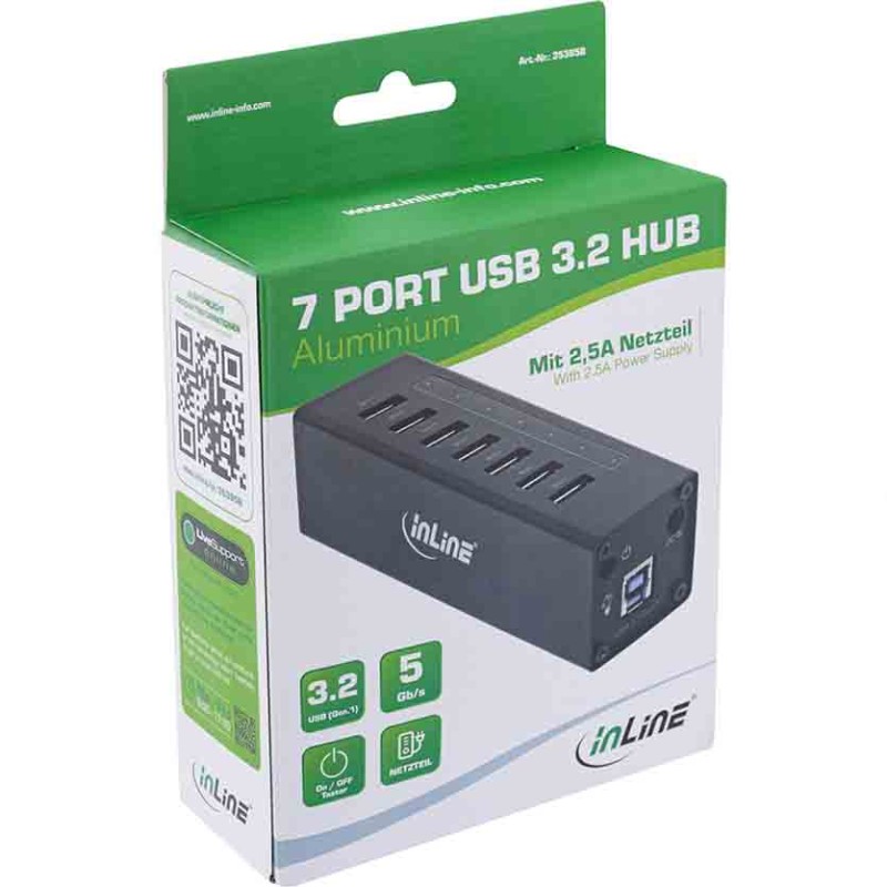 35395B HUB USB3.0 7-PORT ALUMINIUM CASE W 2.5A PSU BLACK INLINE — Buy in Cyprus with Fast Delivery