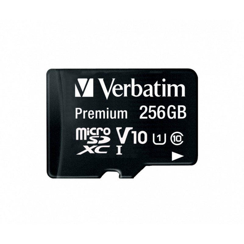 Verbatim Premium microSDXC 256GB - Class 10 UHS-I (U1), 90MB/s Read 10MB/s Write, Black (SD Adapter Included)