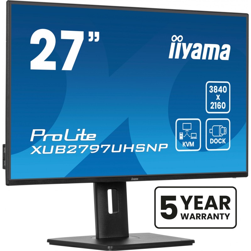 iiyama ProLite XUB2797UHSNP-B1 - 27in 4K UHD IPS Monitor, USB-C 96W PD, KVM, RJ45, HDMI/DP, Speakers, Pivot, Black