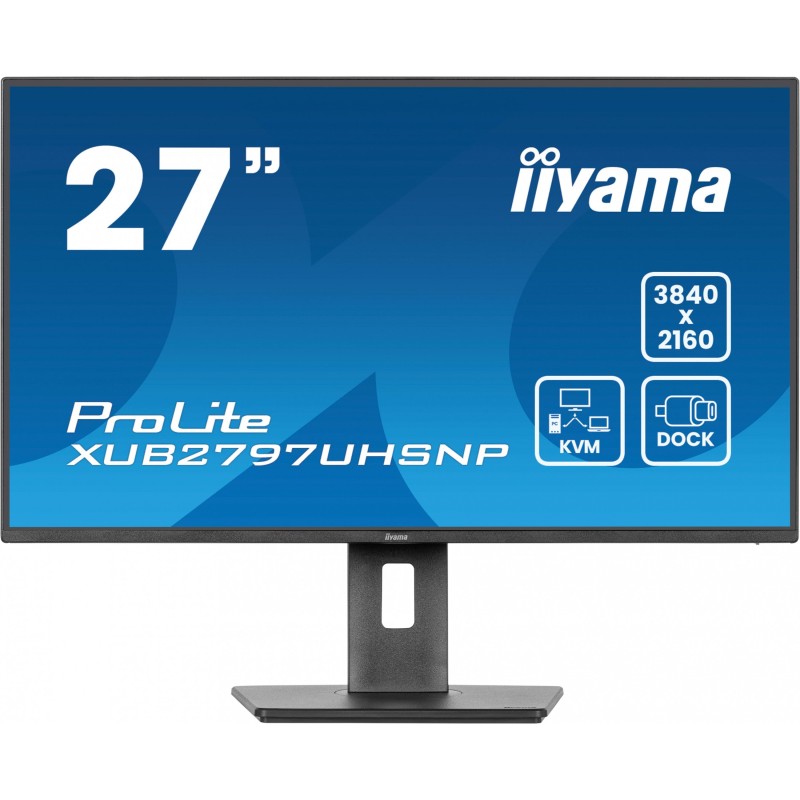 iiyama ProLite XUB2797UHSNP-B1 - 27in 4K UHD IPS Monitor, USB-C 96W PD, KVM, RJ45, HDMI/DP, Speakers, Pivot, Black