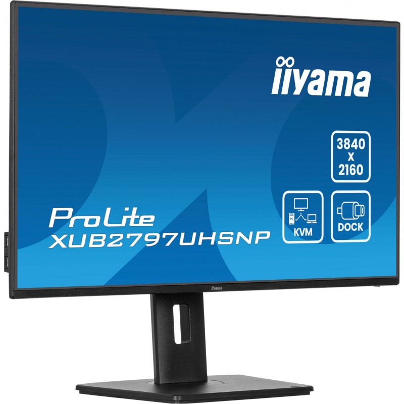 iiyama ProLite XUB2797UHSNP-B1 - 27in 4K UHD IPS Monitor, USB-C 96W PD, KVM, RJ45, HDMI/DP, Speakers, Pivot, Black