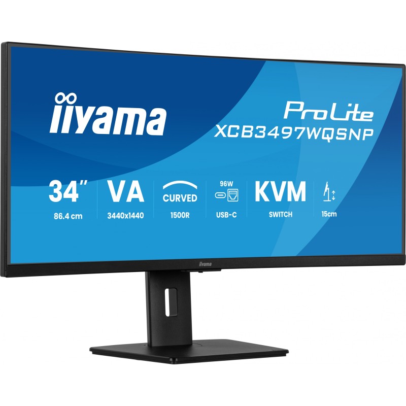86.4cm 34' (3440x1440) iiyama ProLite XCB3497WQSNP-B1 21:9 UWQHD VA 0.4ms 120Hz HDMI DP USB-C Speaker Black