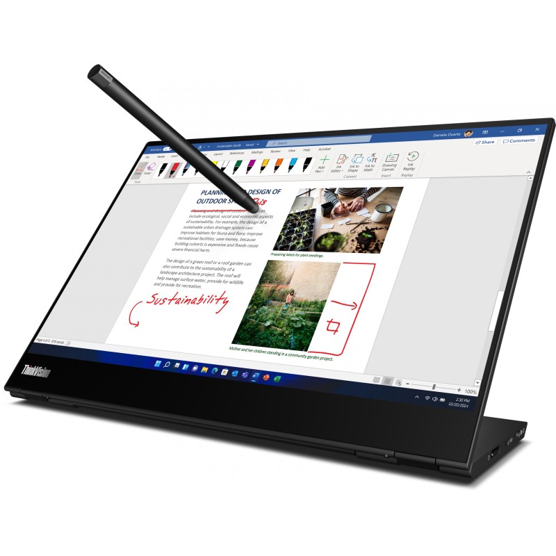 Lenovo ThinkVision M14t Gen 2 - 14" 2.2K (2240x1400) IPS Multi-Touch Portable Monitor - Raven Black, 65W PD, 60Hz