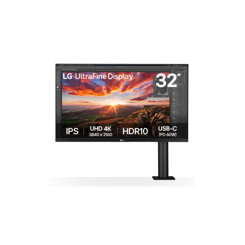 LG 32UN880K-B - 32" (31.5") 4K UHD IPS Monitor - USB-C 60W PD, HDR10, 10-bit, 95% DCI-P3, Ergonomic Adjustable Stand, Black