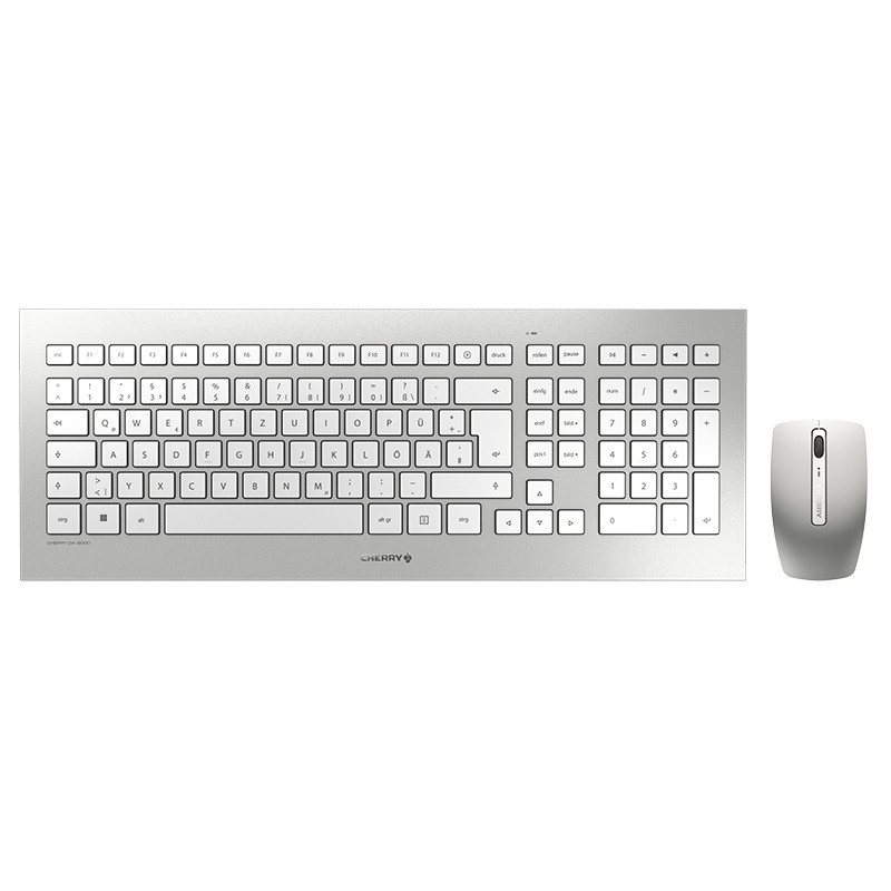 Cherry DW 8000 - Wireless RF Full-Size QWERTZ Keyboard with Mouse - Silver/White — Buy in Cyprus with Fast Delivery