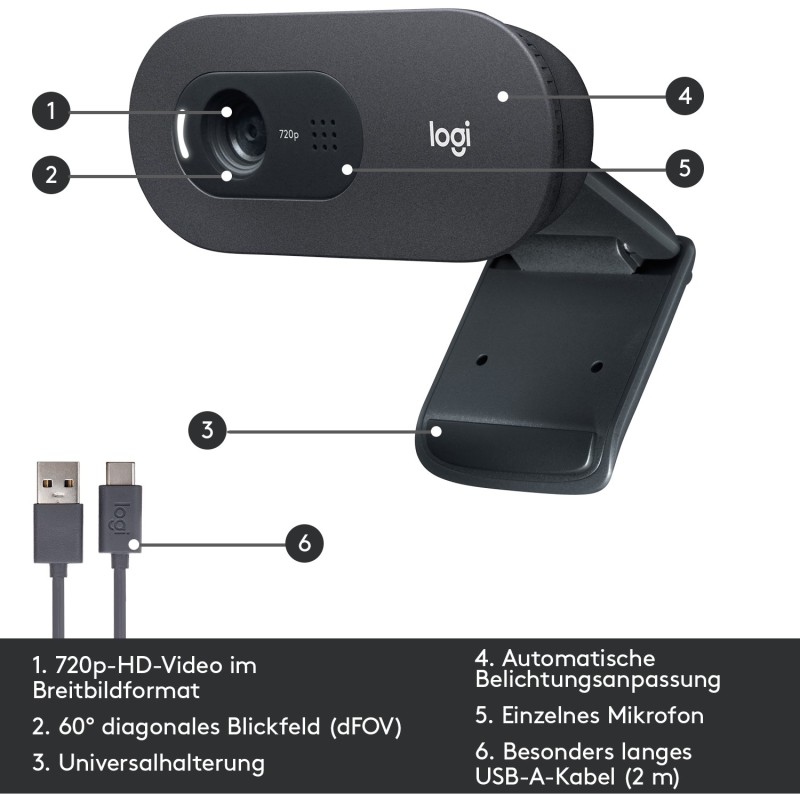 Logitech C505 HD Webcam - C505 - 720p 30fps, 60° FOV, Graphite, USB, Built-in Mic — Buy in Cyprus with Fast Delivery