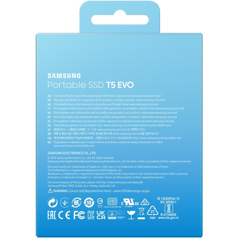 Samsung Portable SSD T5 EVO - MU-PH2T0S - 2TB, USB 3.2 Gen1 (460 MB/s), Black, Hardware Encryption