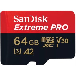SanDisk Extreme PRO microSDXC 64GB - UHS-I (U3, V30), 200MB/s Read, 140MB/s Write - Black/Red + SD Adapter
