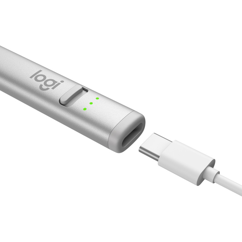 Logitech Crayon - Digital Pencil for iPad - Silver with White Tip, Built-in 80mAh Lithium, 7h Battery, Drop-Resistant