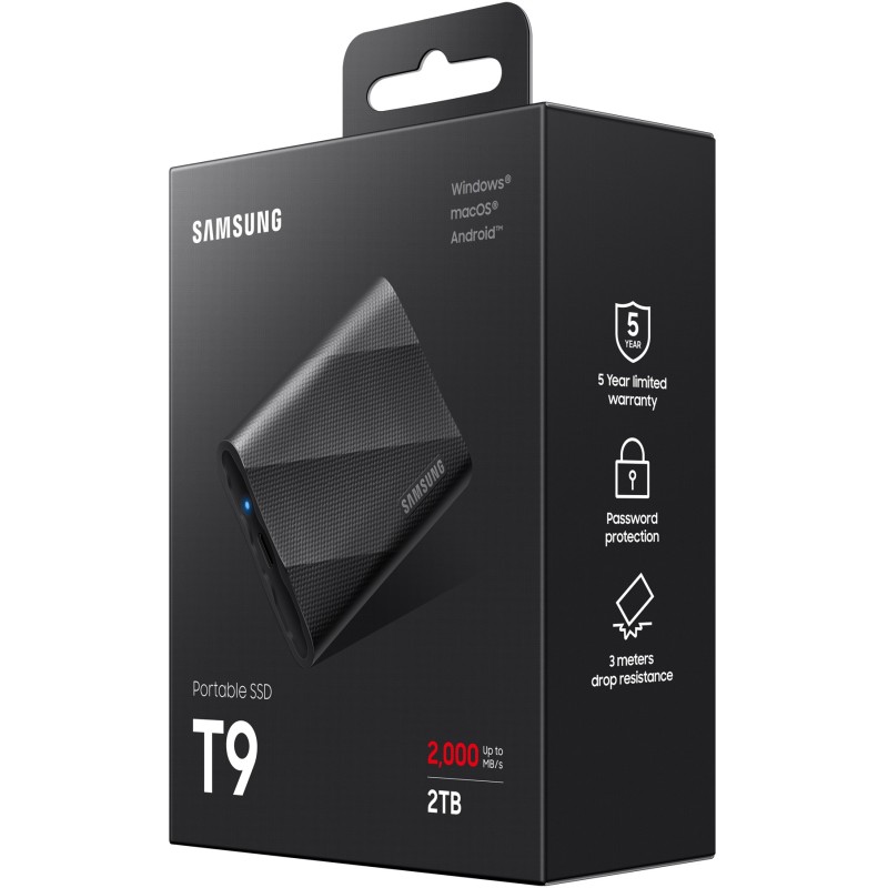 Samsung Portable SSD T9 - MU-PG2T0B - 2TB, USB-C 3.2 Gen2 (10Gbps), Black, 2000MB/s — Buy in Cyprus with Fast Delivery