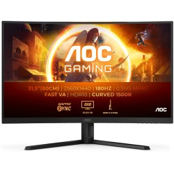 AOC CQ32G4VE - 31.5" QHD Curved Gaming Monitor, 1500R, 180Hz, 1ms GTG, HDR10, DP1.4 & HDMI 2.0, Black