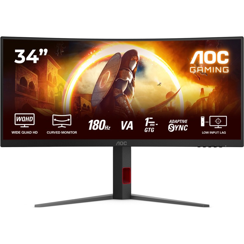 AOC CU34G4 - 34-inch (86.4 cm) Curved UWQHD 3440x1440, 180Hz, Fast VA, 1ms GTG, HDMI 2.0 & DP1.4, Black/Red