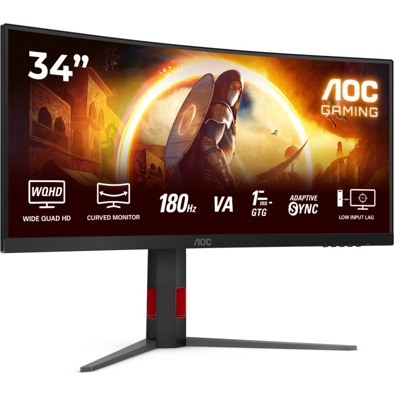 AOC CU34G4 - 34-inch (86.4 cm) Curved UWQHD 3440x1440, 180Hz, Fast VA, 1ms GTG, HDMI 2.0 & DP1.4, Black/Red