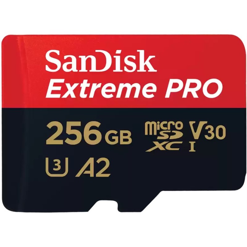 SanDisk Extreme PRO microSDXC 256GB - Black/Red, 200MB/s Read, 140MB/s Write, A2 UHS-I - Includes SD Adapter