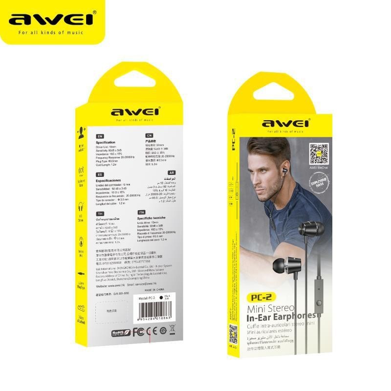 Headphone Awei PC-2 USB 3.5 mm connection - Official distributor b2b Armenius