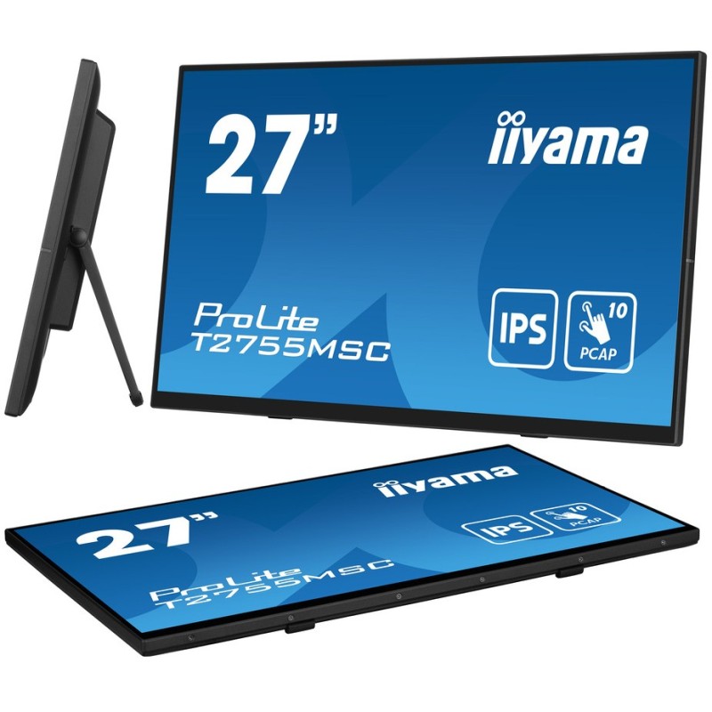 iiyama ProLite T2755MSC-B1 - 27" FHD 10pt PCAP Touch IPS Monitor, 60Hz, 5ms, HDMI/DP, USB 3.2, Speakers, Black