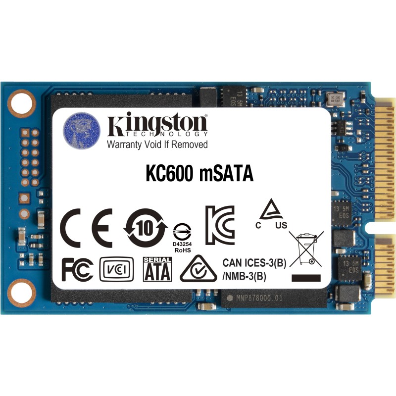 Kingston KC600 - 512GB mSATA SSD - SATA III 6Gb/s, 3D TLC, AES-256 HW Encryption, 550/520 MB/s