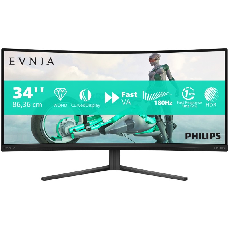 Philips Evnia 34M2C3500L - 34" UWQHD 3440x1440 21:9 Curved 1500R - 180Hz 1ms VA - Charcoal Gray