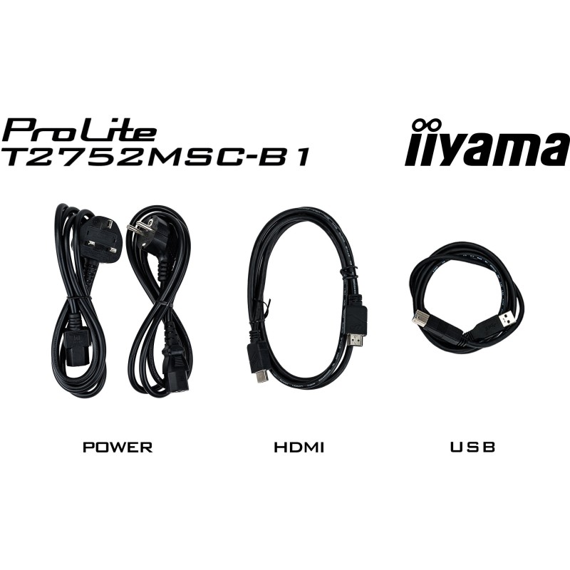 iiyama ProLite T2752MSC-B1 - 27in FHD IPS 10pt PCAP Touch Monitor, 60Hz, 5ms, HDMI/DP, USB Hub, Speakers, Black
