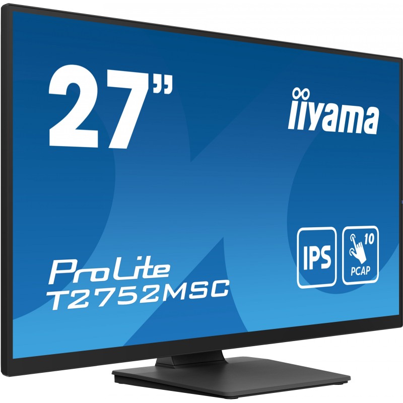 iiyama ProLite T2752MSC-B1 - 27in FHD IPS 10pt PCAP Touch Monitor, 60Hz, 5ms, HDMI/DP, USB Hub, Speakers, Black