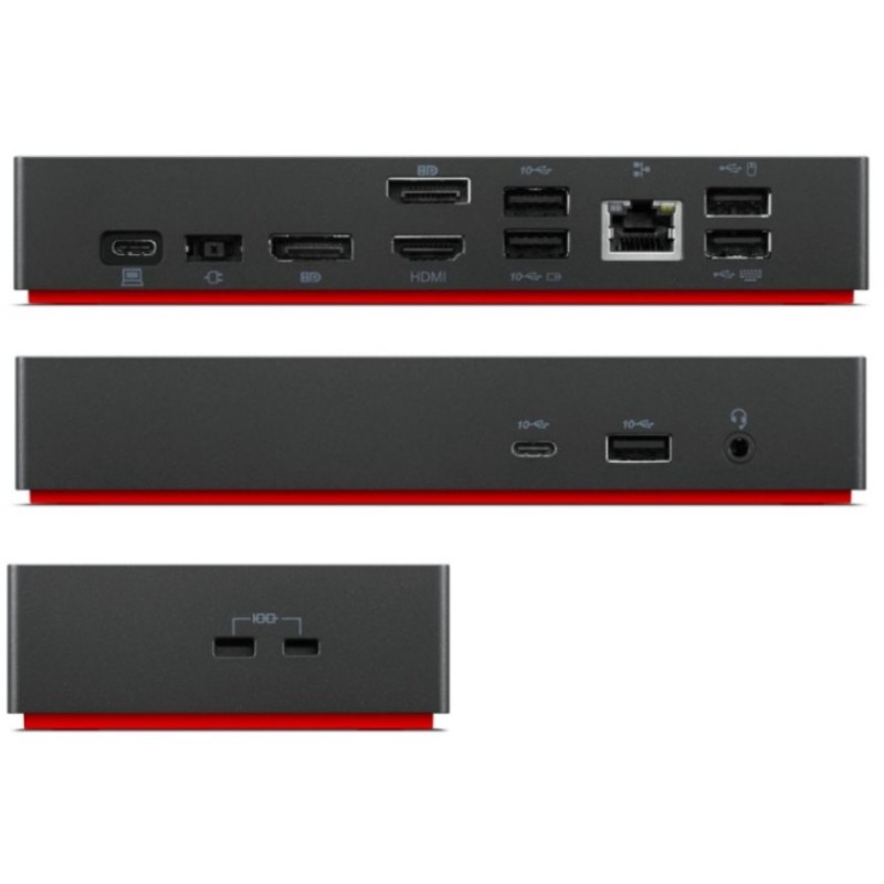 Lenovo USB-C Universal Dock - 135W Power, 3x Display 4K, HDMI + 2x DisplayPort, Gigabit Ethernet, 3x USB-A + 1x USB-C, Black
