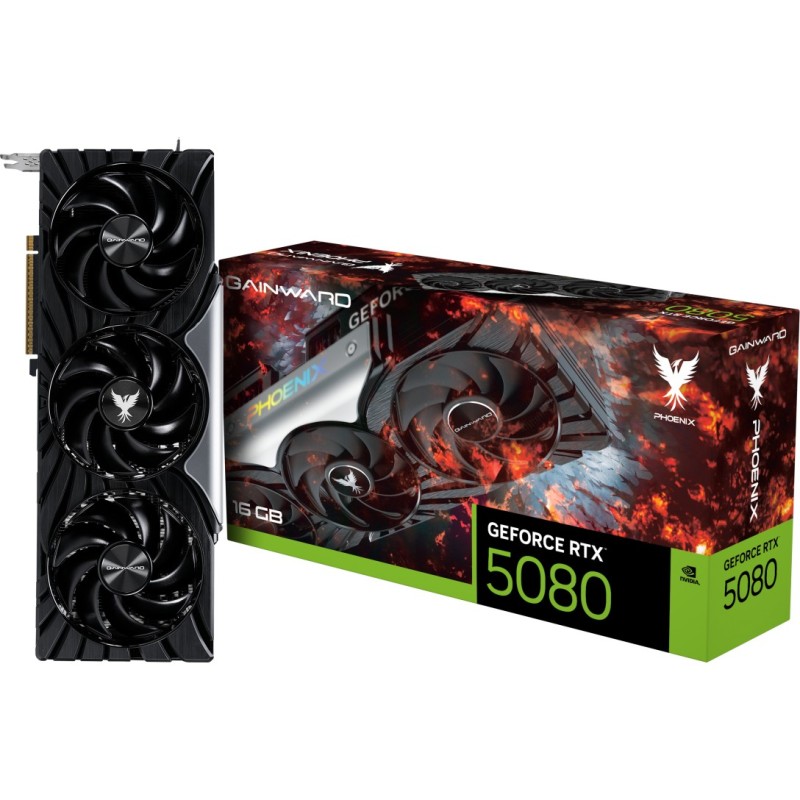 Gainward Phoenix GeForce RTX 5080 - 16GB GDDR7, 256-bit, 2617MHz Boost - PCIe 5.0, 3x Fans, Black/Silver