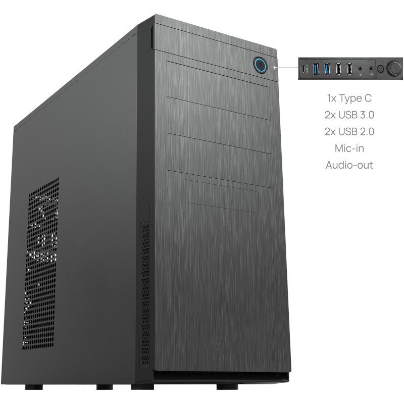 Chieftec Elox HC-10B-OP - Black Mini-Tower PC Case, ATX/mATX/Mini-ITX, 380mm GPU, 155mm CPU Cooler Clearance